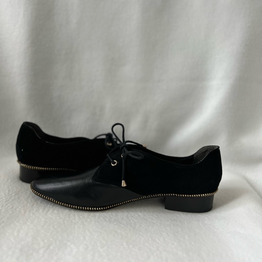 Adrianna Papell Size 8 1/2 Leather Black Lace-Up Loafer with Zippered Accent - Picture 5 of 15